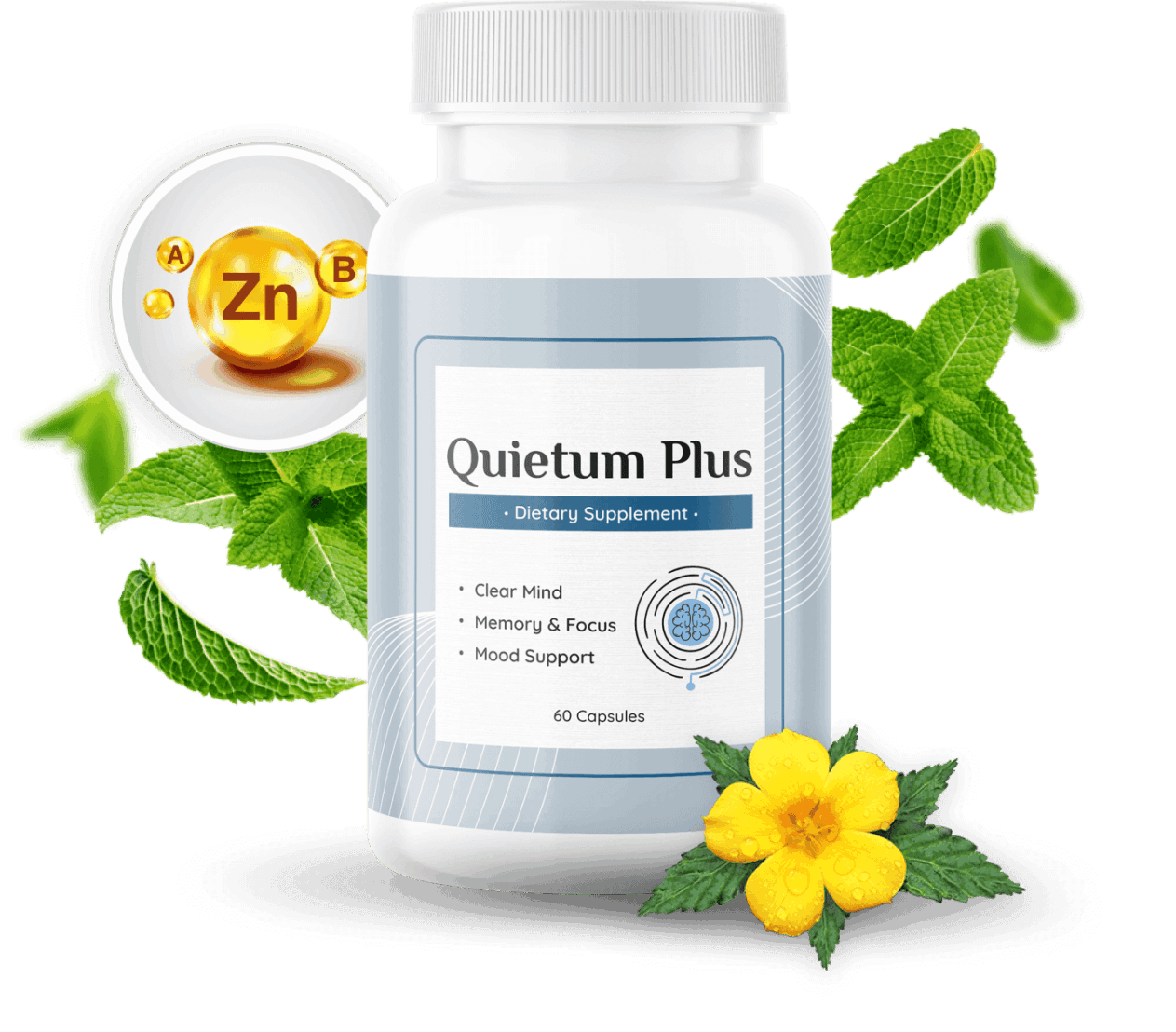 Quietum Plus tinnitus supplement bottle for ear ringing and hearing support
